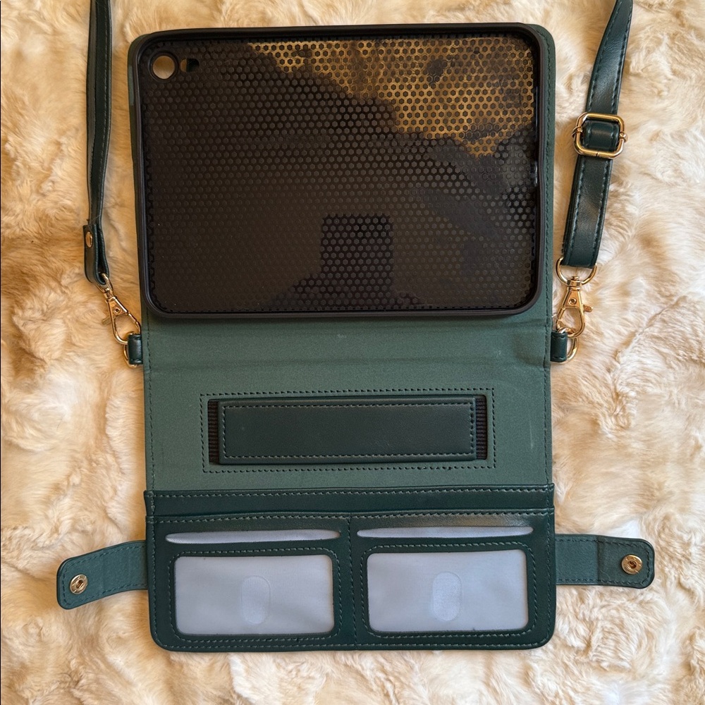 Techcircle Folio Stand PU Green Leather Crossbody Mini IPad Handbag Case - Picture 3 of 11